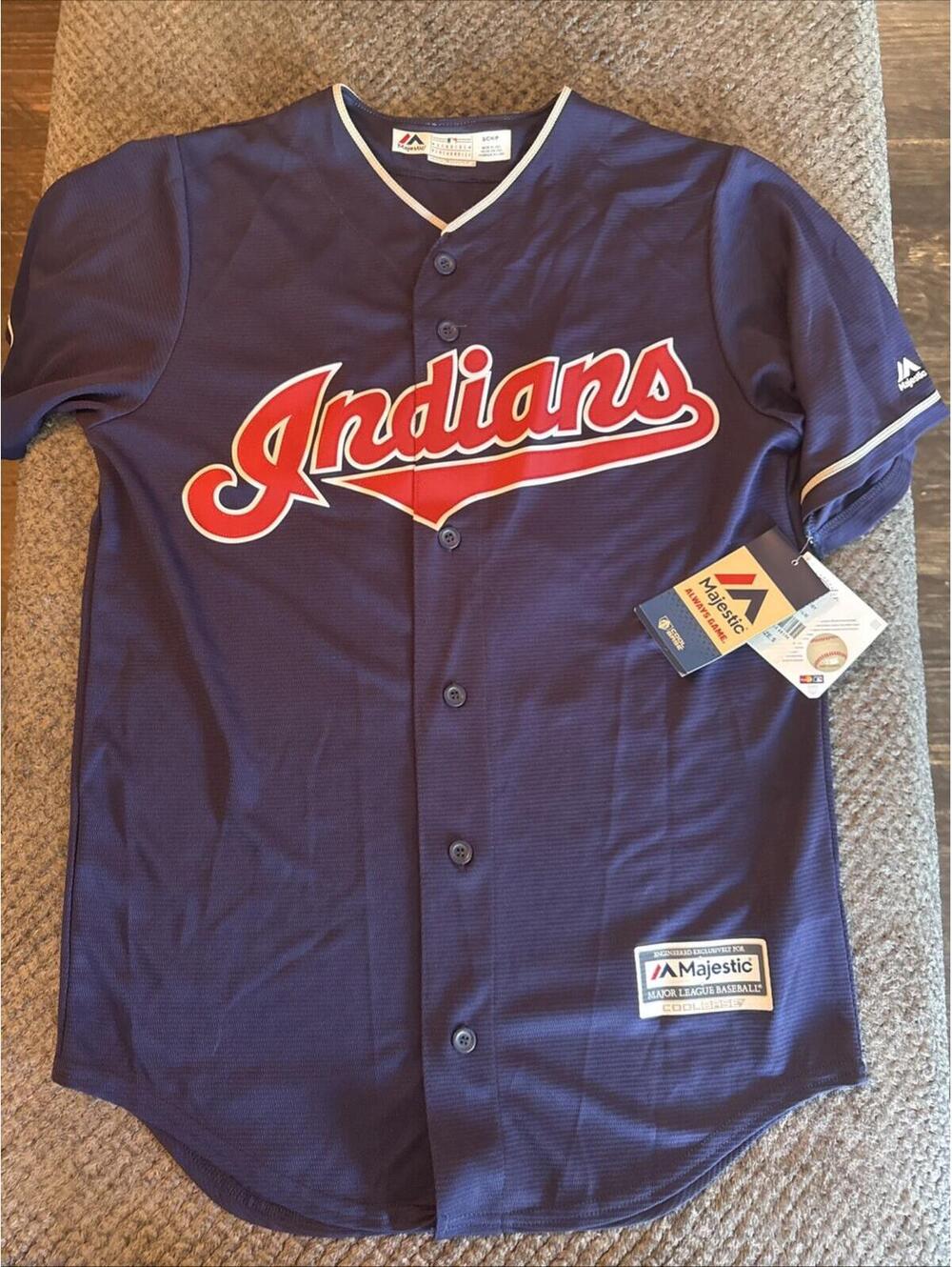 NWT Cleveland Indians Jersey Mens Small  Navy MLB Baseball Lindor #12 Cool Base